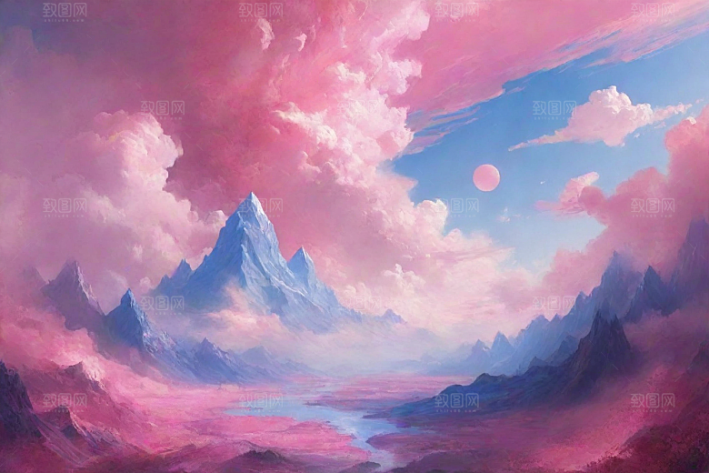蓝天白云下的自然景观