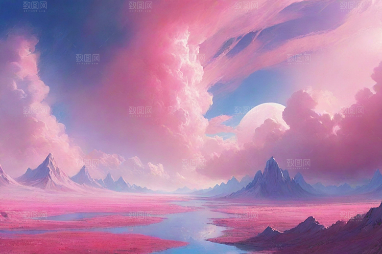 蓝天白云下的自然景观