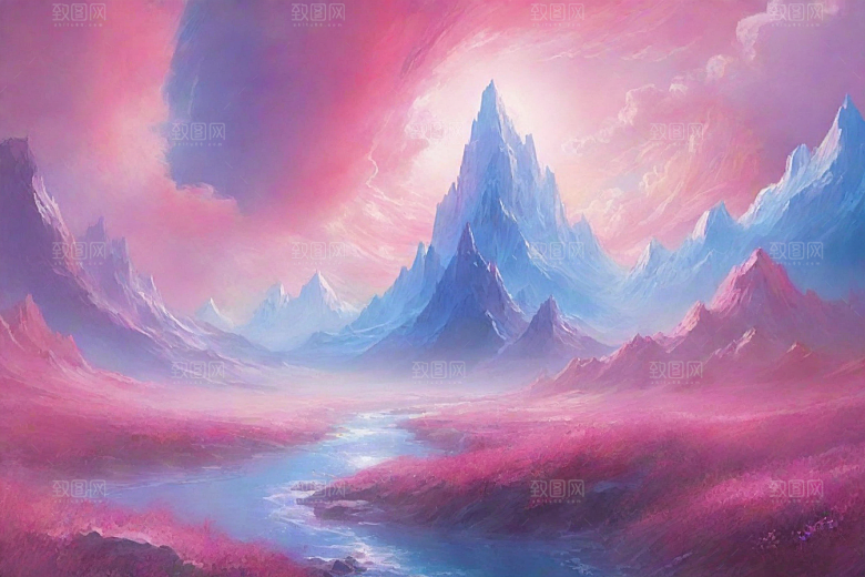 多山地平线的湖泊风景