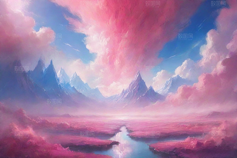 多山地平线的湖泊风景
