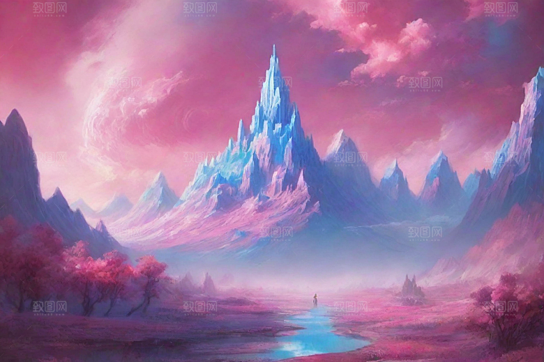 多山地平线的湖泊风景