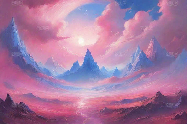 多山地平线的湖泊风景