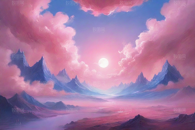 多山地平线的湖泊风景