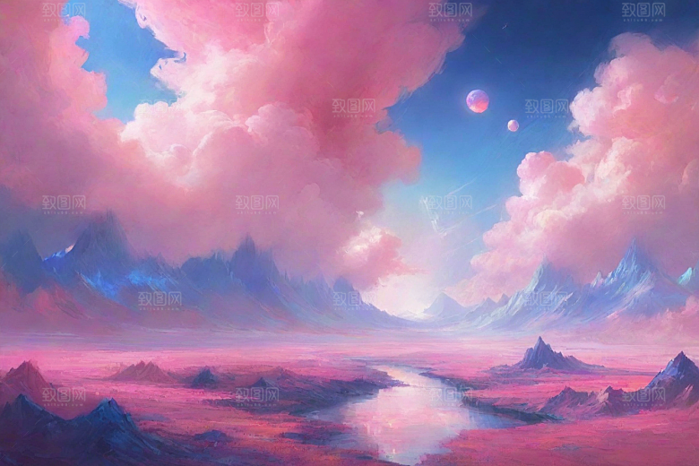 多山地平线的湖泊风景