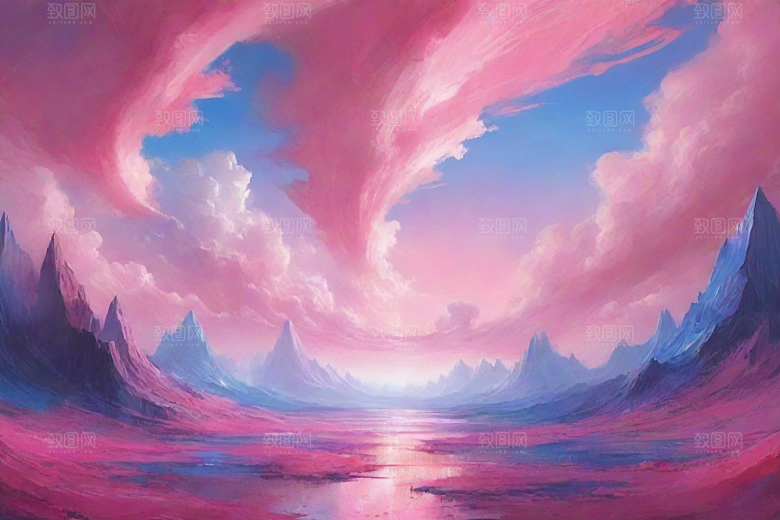 多山地平线的湖泊风景