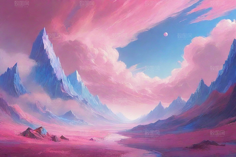多山地平线的湖泊风景