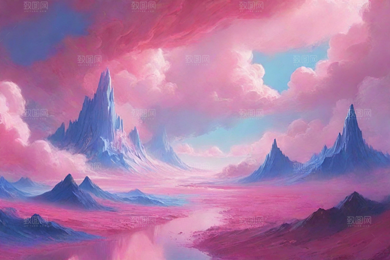 粉色云朵的户外景观