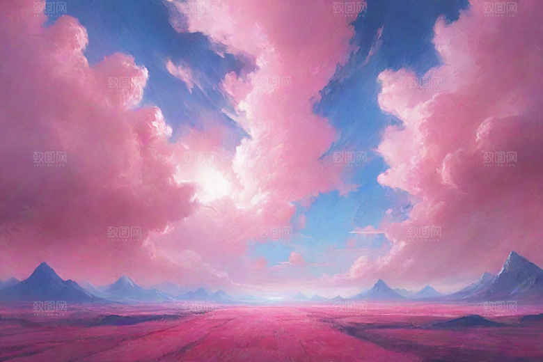 粉色云朵的户外景观