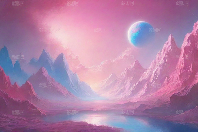 粉色云朵的户外景观