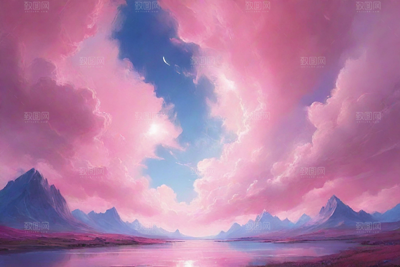 粉色云朵的户外景观