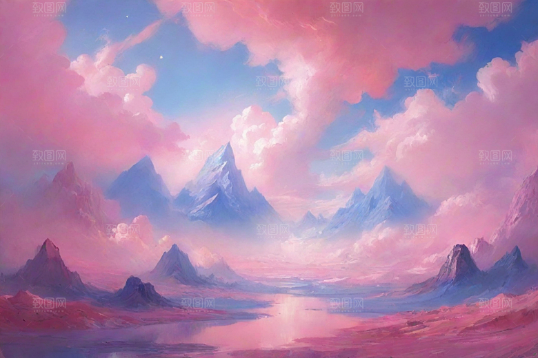 粉色云朵的户外景观