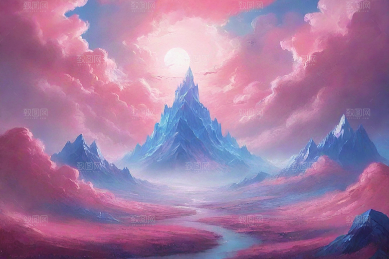 粉色云朵的户外景观