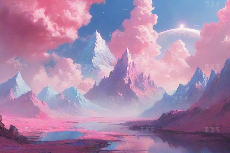 粉色云朵的户外景观