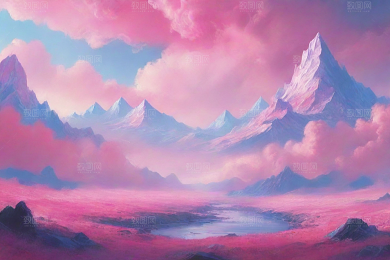 粉色云朵的户外景观