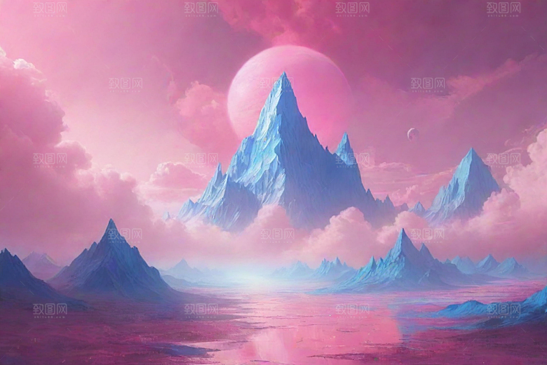 粉色云朵的户外景观