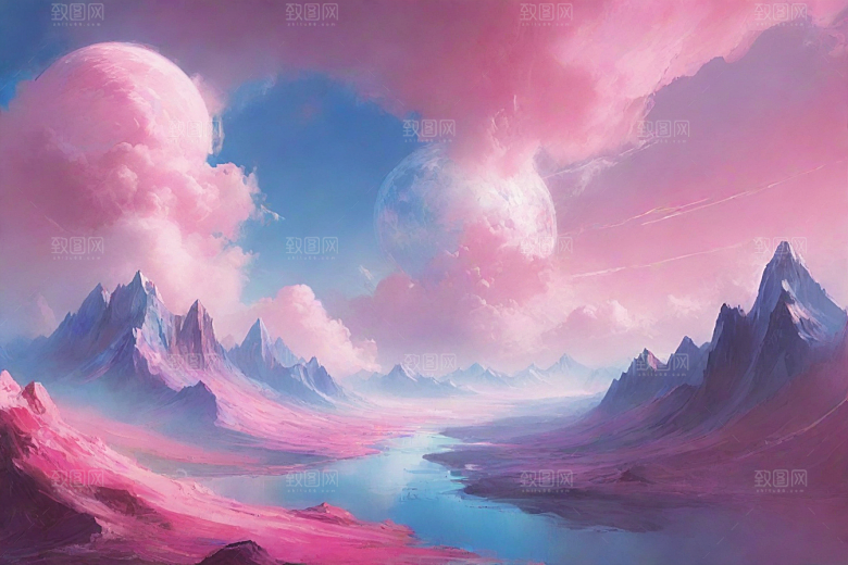 粉色云彩的山蜂风景