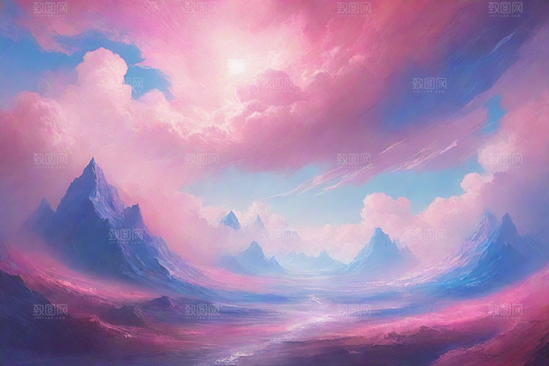 粉色云彩的山蜂风景