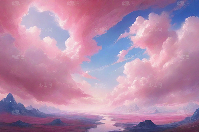 粉色云彩的山蜂风景