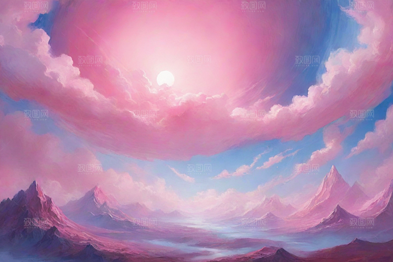 粉色云彩的山蜂风景