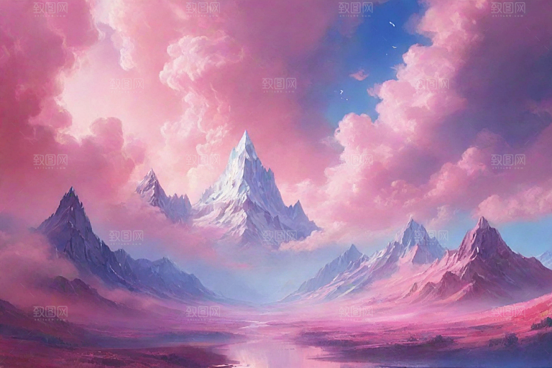 粉色云彩的山蜂风景