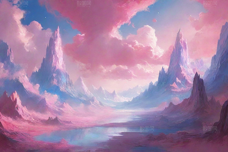 粉色云彩的山蜂风景