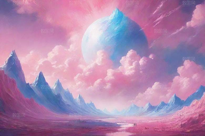 粉色云彩的山蜂风景