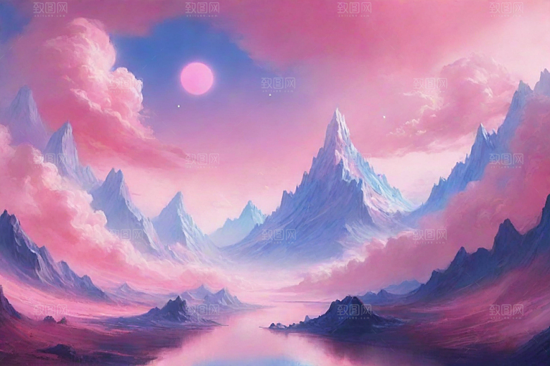 粉色云彩的山蜂风景