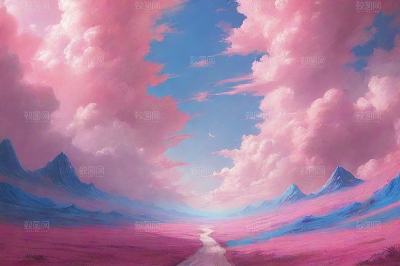 粉色云彩的山蜂风景