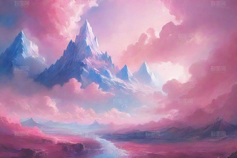 粉色云彩的山蜂风景