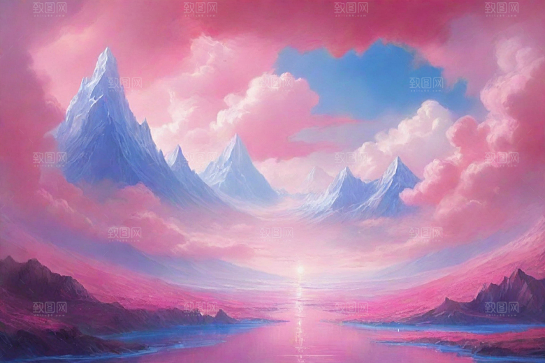 粉色云彩的山蜂风景