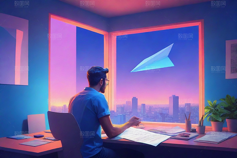 插画风格的窗外景观