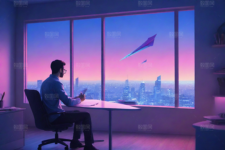插画风格的窗外景观