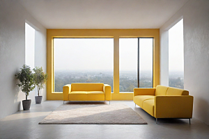 黄色沙发映衬中心视角室内布置