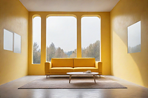 黄色沙发映衬中心视角室内布置