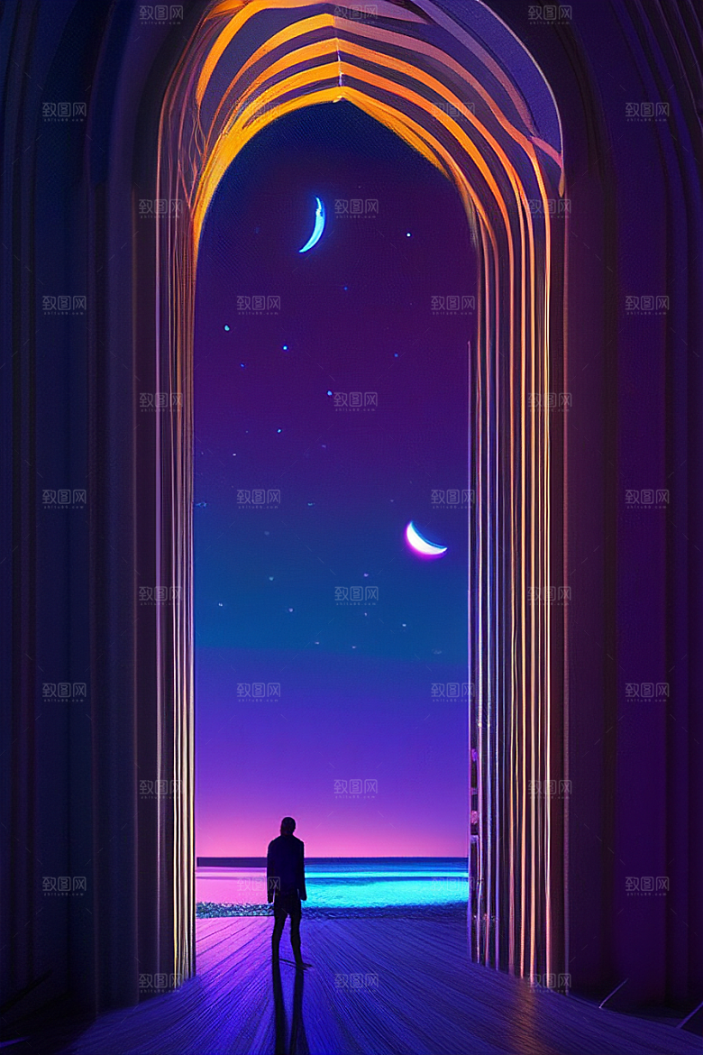 哑光绘画中的浪漫之夜
