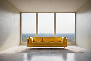 极简风格下的黄色沙发与大窗户