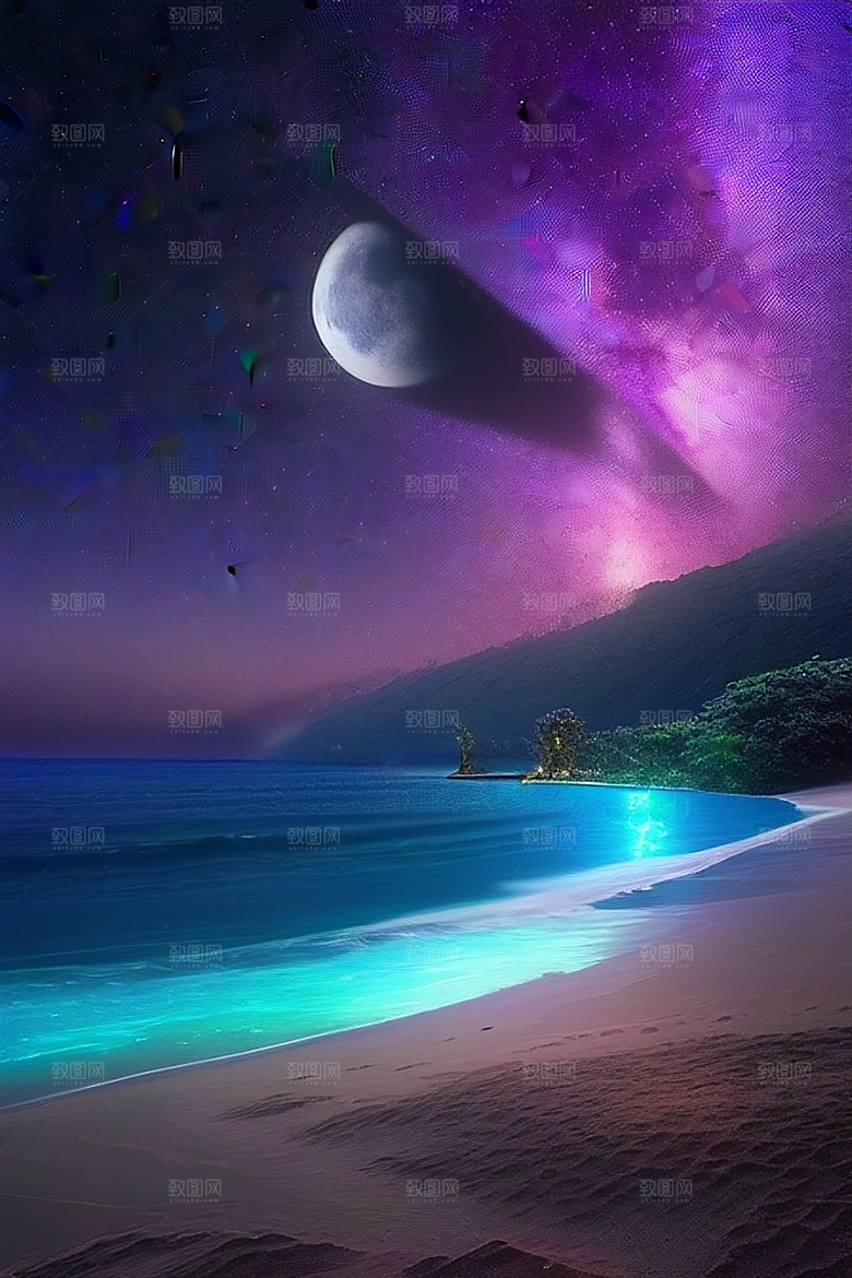 星光璀璨的夜空与浪漫之海