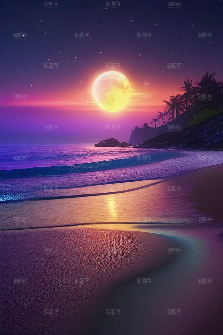 星光璀璨的夜空与浪漫之海