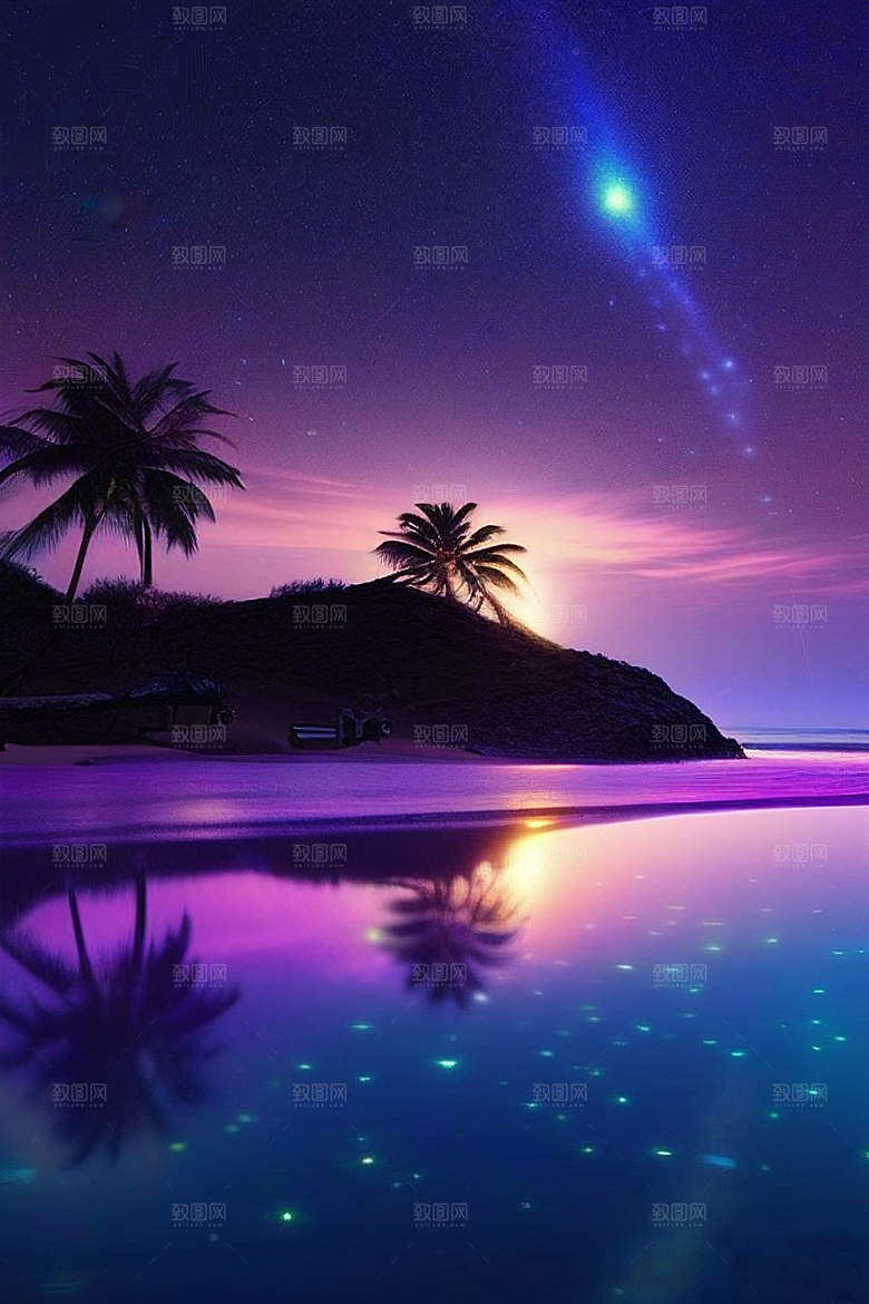 星光璀璨的夜空与浪漫之海