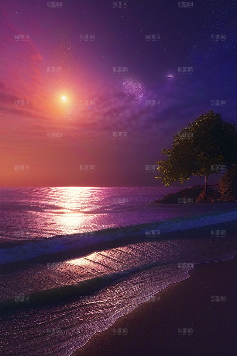 星光璀璨的夜空与浪漫之海