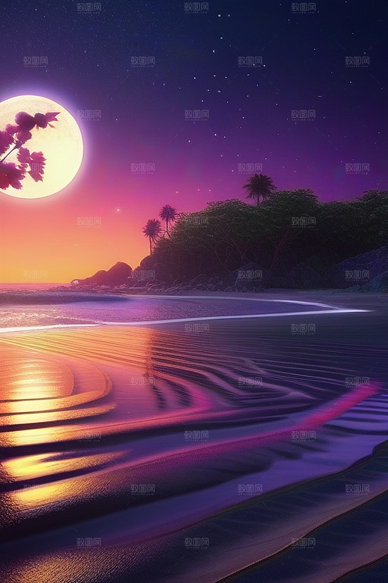 星光璀璨的夜空与浪漫之海
