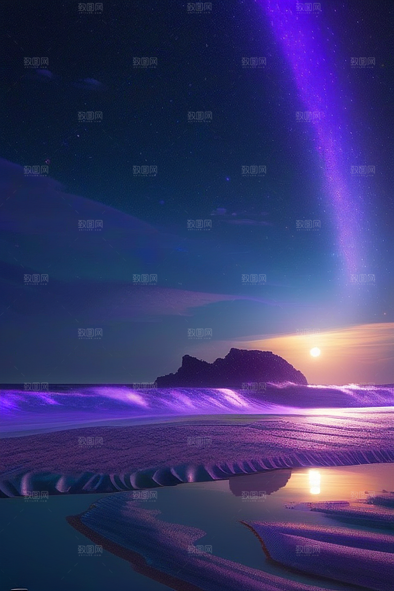 星光璀璨的夜空与浪漫之海