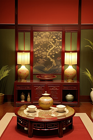 红木之光中式客厅的豪华品质
