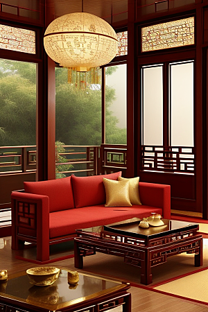 红木之光中式客厅的豪华品质