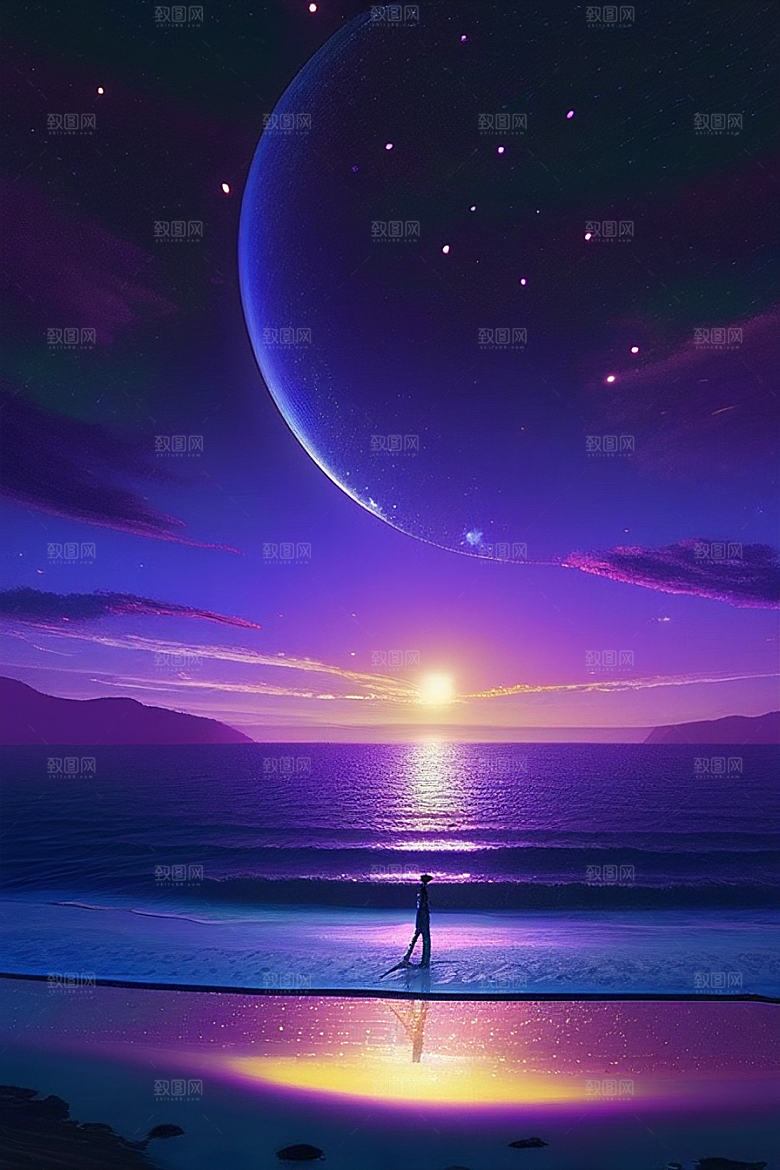 星光璀璨的夜空与浪漫之海