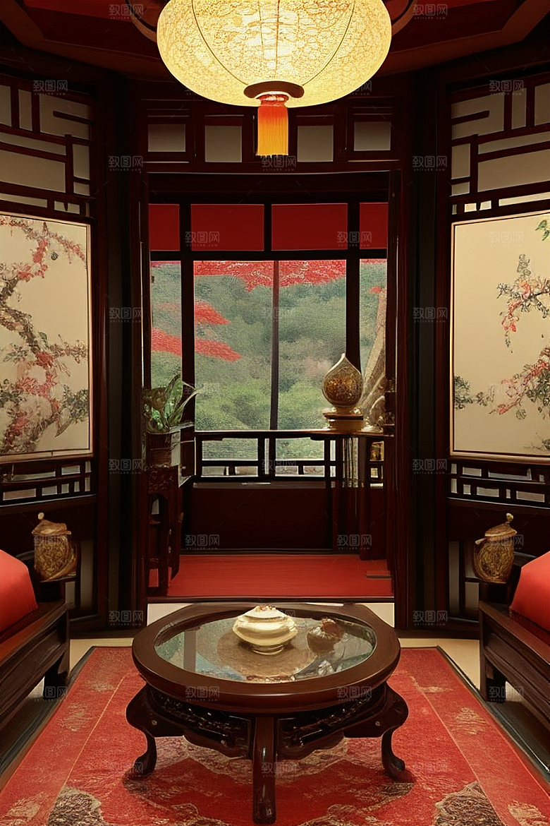 红木之光中式客厅的豪华品质