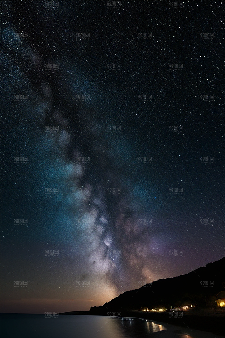 精灵荧光与闪烁星空的海滩