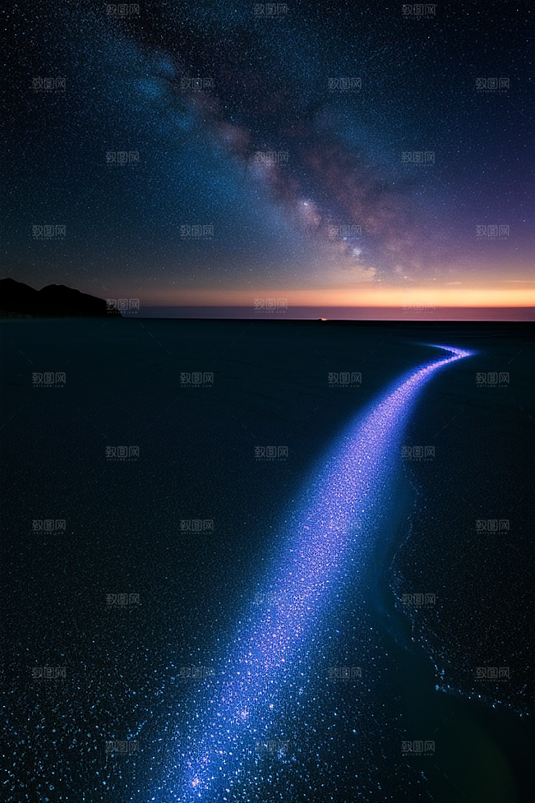 闪耀的金色爱之滩与夜空