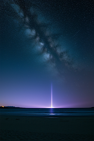 月亮下的星海与海洋荧光绘画