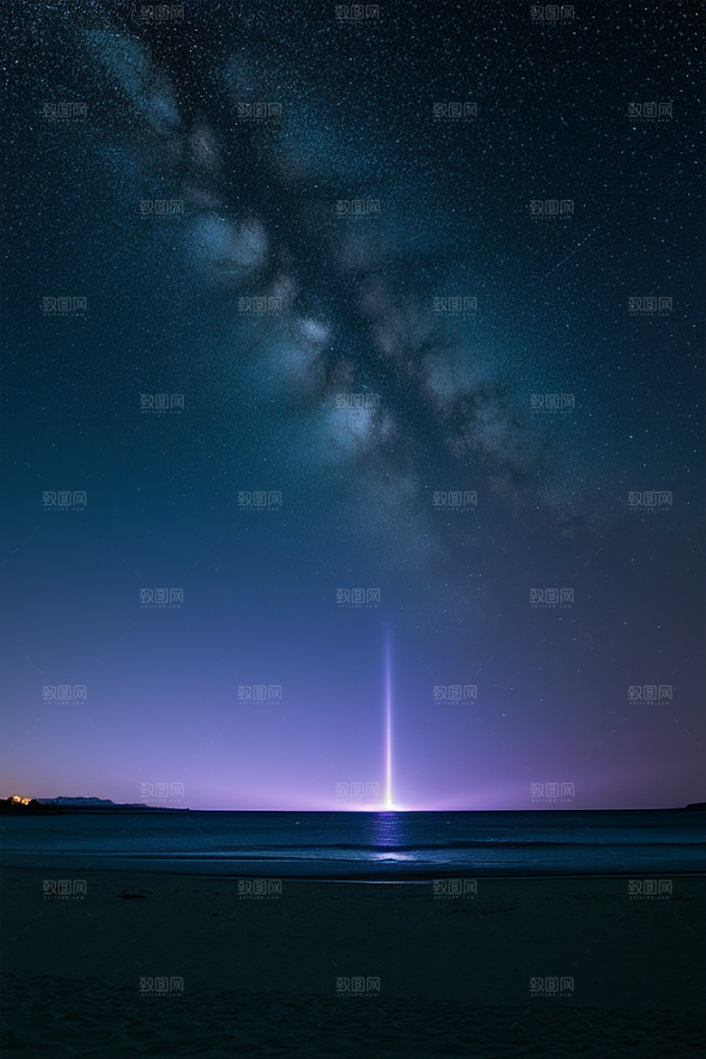 月亮下的星海与海洋荧光绘画